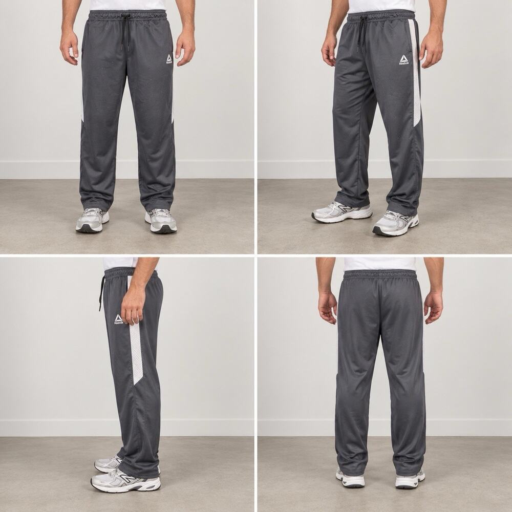 Reebok Track Pants Men’s Large Gray White Side Panels Drawstring Athletic